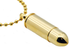 Mens Gold Stainless Steel Bullet Pendant Necklace - Blackjack Jewelry