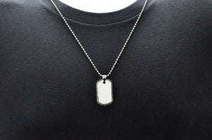 Mens Rope Border Stainless Steel Dog Tag Pendant Necklace - Blackjack Jewelry