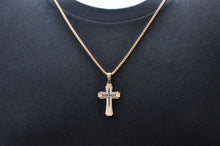 Load image into Gallery viewer, Mens Rose Stainless Steel Cross Pendant With Black Cubic Zirconia - Blackjack Jewelry
