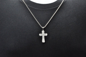 Mens Stainless Steel Cross Pendant Necklace With Cubic Zirconia - Blackjack Jewelry