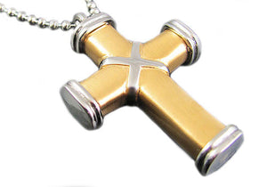 Mens Gold Stainless Steel Cross Pendant - Blackjack Jewelry
