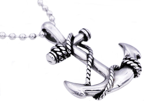 Mens Stainless Steel Anchor Pendant Necklace - Blackjack Jewelry
