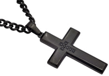 Load image into Gallery viewer, Mens Black Stainless Steel Cross Pendant Necklace With Black Cubic Zirconia - Blackjack Jewelry
