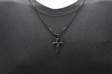 Load image into Gallery viewer, Mens Black Stainless Steel Cross Pendant Necklace With Black Cubic Zirconia
