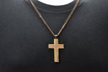 Load image into Gallery viewer, Mens Chocolate And Gold Stainless Steel Cross Pendant Necklace With 24&quot; Curb Chain - Blackjack Jewelry
