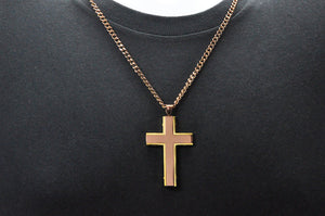 Mens Chocolate And Gold Stainless Steel Cross Pendant Necklace With 24" Curb Chain - Blackjack Jewelry
