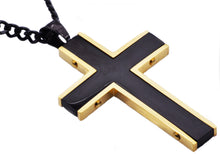 Load image into Gallery viewer, Mens Black And Gold Stainless Steel Cross Pendant Necklace - Blackjack Jewelry
