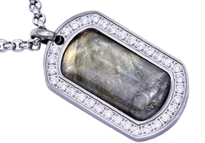 Mens Stainless Steel Labradorite Dog Tag Pendant - Blackjack Jewelry