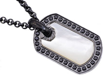 Load image into Gallery viewer, Mens Genuine Mother Of Pearl Black Stainless Steel Dog Tag Pendant With Black Cubic Zirconia - Blackjack Jewelry
