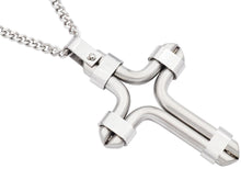 Load image into Gallery viewer, Mens Modern Stainless Steel Cross Pendant Necklace
