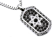 Load image into Gallery viewer, Mens Black Stainless Steel Star Of David Dog Tag Pendant With Black Cubic Zirconia - Blackjack Jewelry
