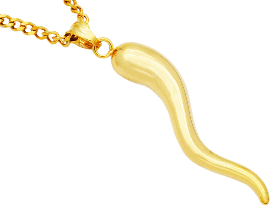 Mens Gold Stainless Steel Italian Horn Pendant