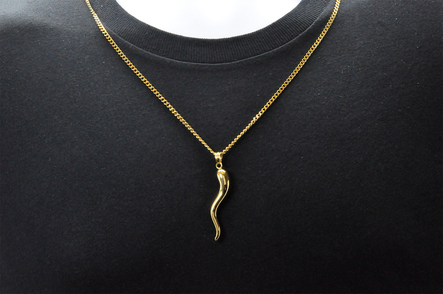 18 Kt Hallmark Real Solid Yellow Gold Italian Luck Horn Chain Necklace  Pendant | eBay