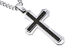 Load image into Gallery viewer, Mens Carbon Fiber Stainless Steel Cross Pendant - Blackjack Jewelry
