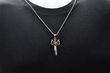Load image into Gallery viewer, Mens Stainless Steel Sword Pendant With Amber Gemstone - Blackjack Jewelry
