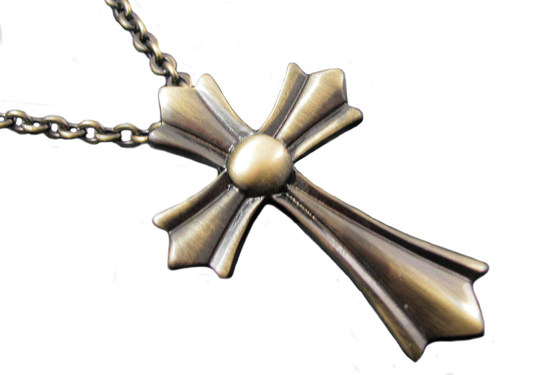 Mens Antiques Gold Plated Stainless Steel Cross Pendant - Blackjack Jewelry