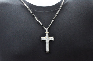 Mens Stainless Steel Cross Pendant With Cubic Zirconia - Blackjack Jewelry