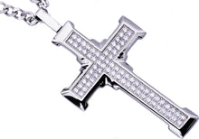 Load image into Gallery viewer, Mens Stainless Steel Cross Pendant With Cubic Zirconia - Blackjack Jewelry
