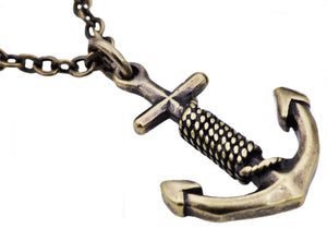 Mens Antique Gold Plated Stainless Steel Anchor Pendant - Blackjack Jewelry