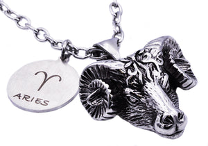 Mens Stainless Steel Zodiac Aries Pendant - Blackjack Jewelry