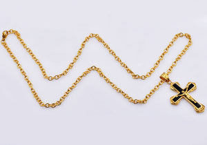 Mens Gold Stainless Steel Cross Pendant - Blackjack Jewelry