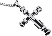 Load image into Gallery viewer, Mens Black Stainless Steel Cross Pendant With Cubic Zirconia - Blackjack Jewelry
