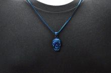 Load image into Gallery viewer, Mens Blue Stainless Steel Skull Pendant With Black Cubic Zirconia
