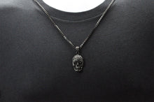 Load image into Gallery viewer, Mens Black Stainless Steel Skull Pendant With Black Cubic Zirconia
