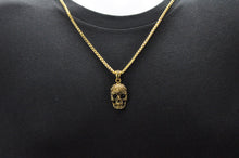 Load image into Gallery viewer, Mens Gold Stainless Steel Skull Pendant With Black Cubic Zirconia
