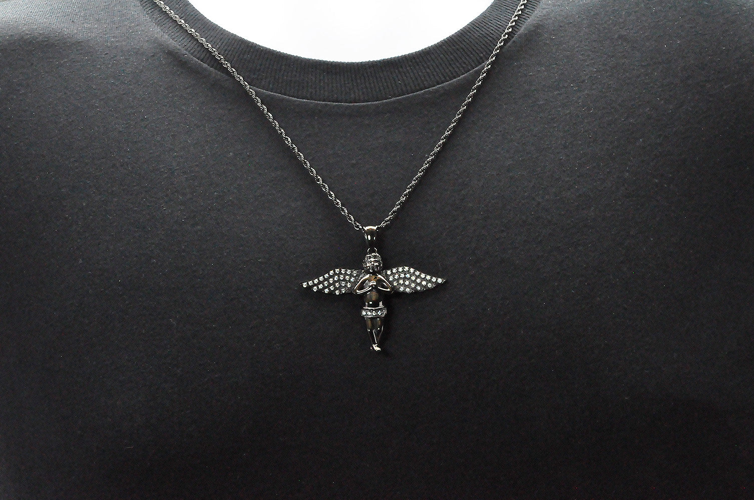 Micro Diamond Wing Pendant Necklace & Rope Gold Chain | The Gold Gods
