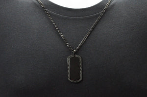 Mens Black Plated Stainless Steel Dog Tag Pendant With Black Cubic Zirconia