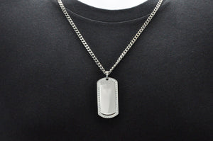 Mens Stainless Steel Dog Tag Pendant With Cubic Zirconia - Blackjack Jewelry