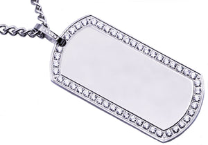 Mens Stainless Steel Dog Tag Pendant With Cubic Zirconia - Blackjack Jewelry