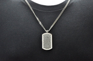 Mens Stainless Steel Dog Tag Pendant With Black Cubic Zirconia - Blackjack Jewelry