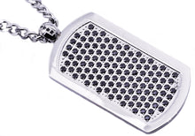 Load image into Gallery viewer, Mens Stainless Steel Dog Tag Pendant With Black Cubic Zirconia - Blackjack Jewelry
