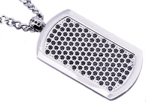 Mens Stainless Steel Dog Tag Pendant With Black Cubic Zirconia - Blackjack Jewelry