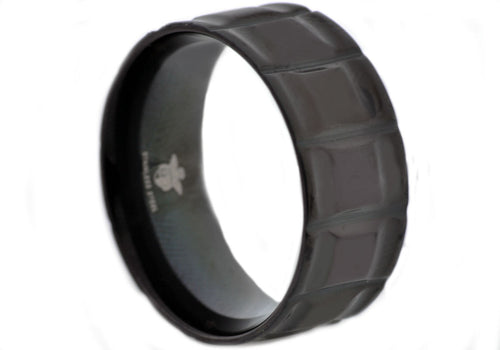 Mens Black Stainless Steel 10mm Textured Band Ring - Blackjack Jewelry