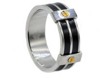 Load image into Gallery viewer, Mens Black Stainless Steel Band Ring With Gold Screws - Blackjack Jewelry
