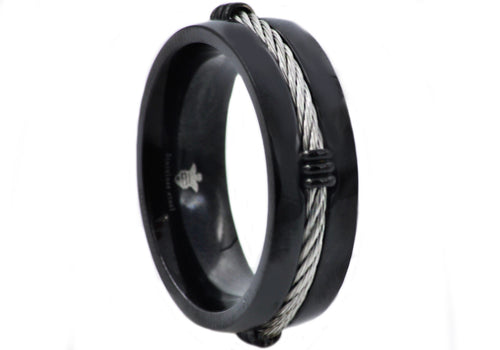 Mens Black Stainless Steel Wire Band - Blackjack Jewelry