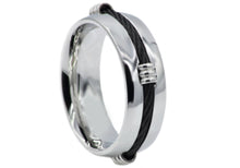 Load image into Gallery viewer, Mens Stainless Steel Band Ring with Black Wire - Blackjack Jewelry
