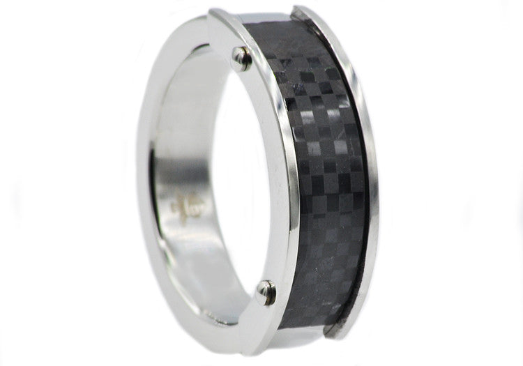 Mens Stainless Steel And Carbon Fiber Band - Blackjack Jewelry