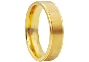 Mens Gold Matte Finish 6mm Stainless Steel Band Ring - Blackjack Jewelry