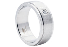 Load image into Gallery viewer, Mens Brushed Stainless Steel Band Ring With Cubic Zirconia - Blackjack Jewelry

