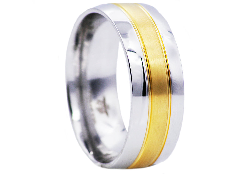 Mens Two Tone Gold Stainless Steel Band - Blackjack Jewelry