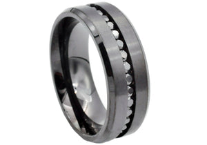 Mens Black Stainless Steel Band With Black Cubic Zirconia - Blackjack Jewelry