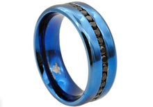 Load image into Gallery viewer, Mens Blue Stainless Steel Band With Black Cubic Zirconia - Blackjack Jewelry
