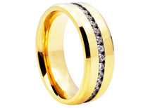 Load image into Gallery viewer, Mens Gold Stainless Steel Eternity Band Ring With Cubic Zirconia - Blackjack Jewelry
