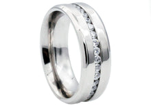 Load image into Gallery viewer, Mens Stainless Steel Band With Cubic Zirconia - Blackjack Jewelry
