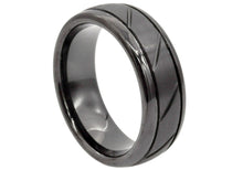 Load image into Gallery viewer, Mens 8mm Black Tungsten Etched Band Ring - Blackjack Jewelry
