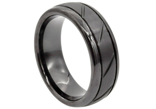 Mens 8mm Black Tungsten Etched Band Ring - Blackjack Jewelry